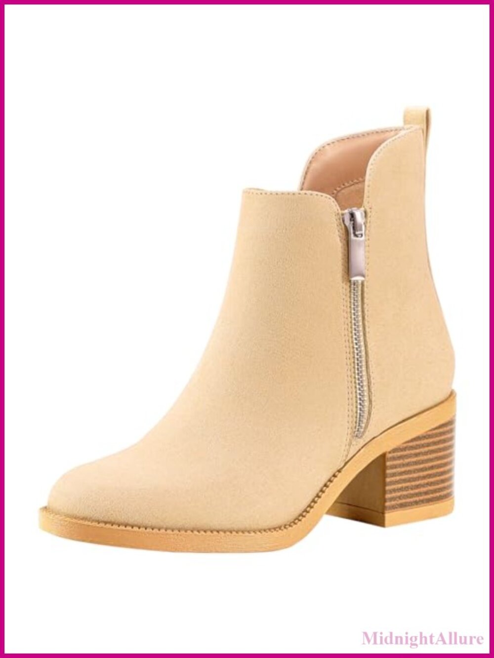Women's Faux Suede Ankle Boots Chunky Block Heel Side Zipper Round Toe
